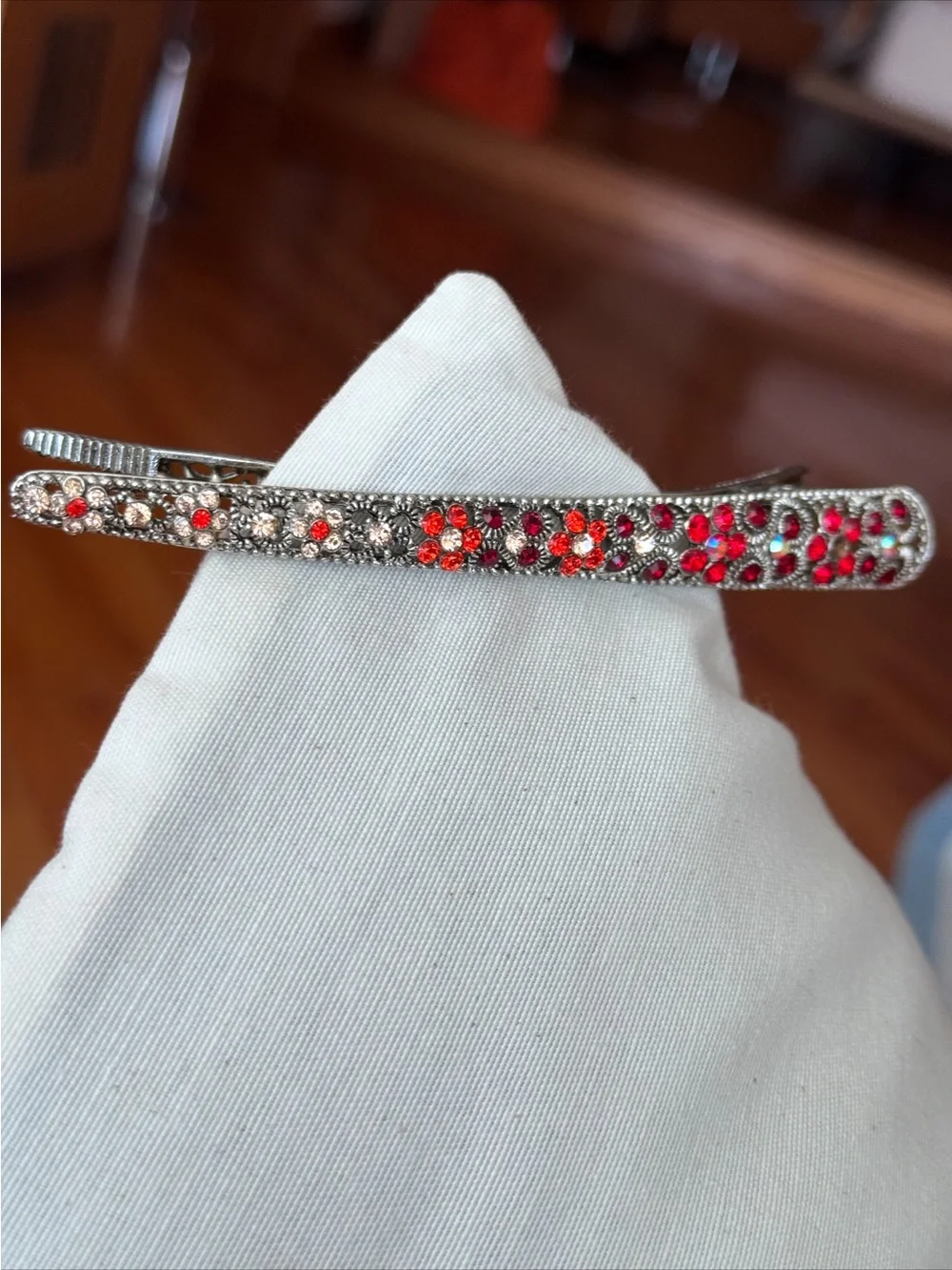 Silver Crystal Barrette with Red and Pink